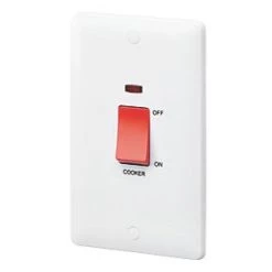 Cheapest 👍 MK Base 45A 1-Gang DP Cooker Switch White with Neon with Red Inserts ❤️