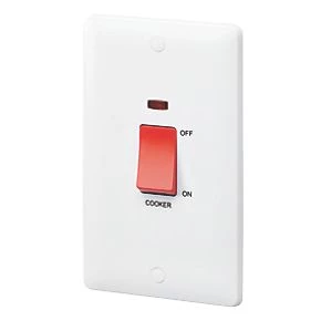 Cheapest 👍 MK Base 45A 1-Gang DP Cooker Switch White with Neon with Red Inserts ❤️ 3 Cheapest 👍 MK Base 45A 1-Gang DP Cooker Switch White with Neon with Red Inserts ❤️