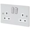 Coupon 🛒 MK Edge 13A 2-Gang DP Switched Plug Socket Polished Chrome with White Inserts 👍 -Deals Sockets Store 121FF P
