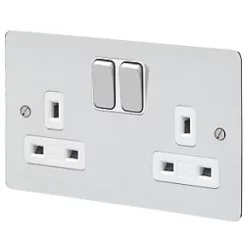 Coupon 🛒 MK Edge 13A 2-Gang DP Switched Plug Socket Polished Chrome with White Inserts 👍