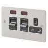 Wholesale ???? MK Edge 45A 2-Gang DP Cooker Switch & 13A DP Switched Socket Brushed Stainless Steel with Neon with Black Inserts ???? -Deals Sockets Store 123FF P