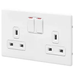 Coupon 🎁 MK Aspect 13A 2-Gang DP Switched Plug Socket White with Colour-Matched Inserts 🎁