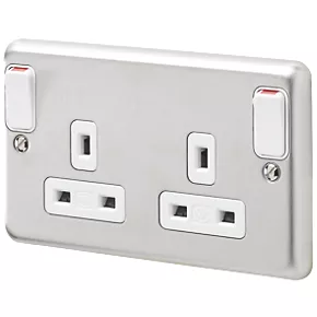 Brand new ๐ MK Albany Plus 13A 2-Gang DP Switched Plug Socket Brushed Chrome with White Inserts ๐ฏ 3 Brand new ๐ MK Albany Plus 13A 2-Gang DP Switched Plug Socket Brushed Chrome with White Inserts ๐ฏ