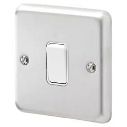 Cheapest ✔️ MK Albany Plus 10AX 1-Gang 2-Way Switch Brushed Stainless Steel with White Inserts ❤️