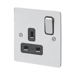 Best Sale 🔔 MK Edge 13A 1-Gang DP Switched Plug Socket Polished Chrome with Black Inserts 🌟