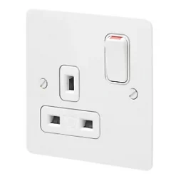 Best Pirce 😍 MK Edge 13A 1-Gang DP Switched Plug Socket White with Colour-Matched Inserts ⭐