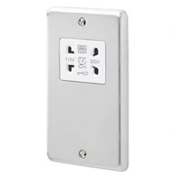 Buy ⌛ MK Albany Plus 2-Gang Dual Voltage Shaver Socket 115 / 230V Brushed Stainless Steel with White Inserts 😉