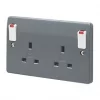 Cheapest ⌛ MK Logic Plus 13A 2-Gang DP Switched Plug Socket Grey with Neon with White Inserts 🎉 -Deals Sockets Store 224FF P