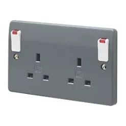 Cheapest ⌛ MK Logic Plus 13A 2-Gang DP Switched Plug Socket Grey with Neon with White Inserts 🎉