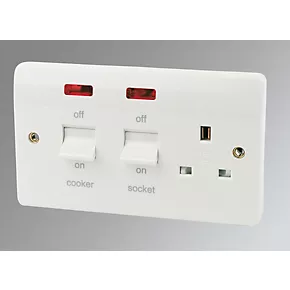 New ✨ MK Logic Plus 45A 2-Gang DP Cooker Switch & 13A DP Switched Socket White with Neon 🔥 3 New ✨ MK Logic Plus 45A 2-Gang DP Cooker Switch & 13A DP Switched Socket White with Neon 🔥