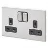 Cheapest 🛒 MK Aspect 13A 2-Gang DP Switched Plug Socket Brushed Stainless Steel with Black Inserts 🔥 -Deals Sockets Store 252FF P