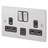 Buy 💯 MK Edge 13A 2-Gang DP Switched Socket + 2A 2-Outlet Type A USB Charger Brushed Stainless Steel with Black Inserts 🔔 -Deals Sockets Store 267HX P