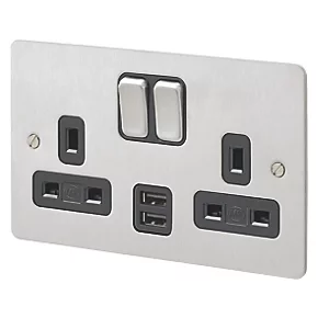 Buy ๐ฏ MK Edge 13A 2-Gang DP Switched Socket + 2A 2-Outlet Type A USB Charger Brushed Stainless Steel with Black Inserts ๐ 3 Buy ๐ฏ MK Edge 13A 2-Gang DP Switched Socket + 2A 2-Outlet Type A USB Charger Brushed Stainless Steel with Black Inserts ๐