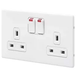 Brand new ❤️ MK Aspect 13A 2-Gang DP Switched Plug Socket White with Neon with Colour-Matched Inserts 🎁