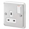 Promo 😉 MK Albany Plus 13A 1-Gang DP Switched Plug Socket Brushed Stainless Steel with White Inserts 🛒 -Deals Sockets Store 296FF P