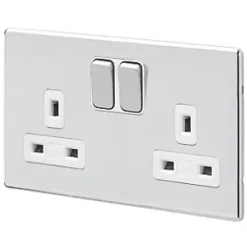 Best reviews of 😀 MK Aspect 13A 2-Gang DP Switched Plug Socket Polished Chrome with White Inserts 💯