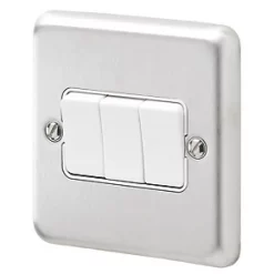 Flash Sale ???? MK Albany Plus 10AX 3-Gang 2-Way Switch Brushed Stainless Steel with White Inserts ????