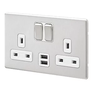 Deals ๐คฉ MK Aspect 13A 2-Gang DP Switched Socket + 2A 2-Outlet Type A USB Charger Brushed Stainless Steel with White Inserts ๐คฉ 3 Deals ๐คฉ MK Aspect 13A 2-Gang DP Switched Socket + 2A 2-Outlet Type A USB Charger Brushed Stainless Steel with White Inserts ๐คฉ