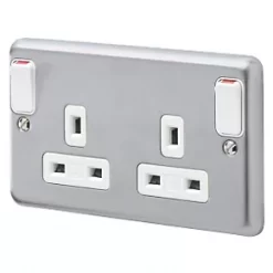 Top 10 ❤️ MK Albany Plus 13A 2-Gang DP Switched Plug Socket Brushed Stainless Steel with White Inserts ⌛