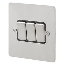 Flash Sale ⭐ MK Edge 10AX 3-Gang 2-Way Light Switch Brushed Stainless Steel with Black Inserts 👏