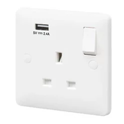 Flash Sale 👏 MK Base 13A 1-Gang DP Switched Socket + 2.4A 1-Outlet Type A USB Charger White with White Inserts ⌛