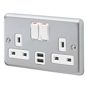 Cheap โญ MK Albany Plus 13A 2-Gang DP Switched Socket + 2A 2-Outlet Type A USB Charger Brushed Chrome with White Inserts ๐ 3 Cheap โญ MK Albany Plus 13A 2-Gang DP Switched Socket + 2A 2-Outlet Type A USB Charger Brushed Chrome with White Inserts ๐