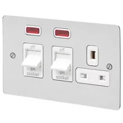 Budget ✔️ MK Edge 45A 2-Gang DP Cooker Switch & 13A DP Switched Socket Polished Chrome with Neon with White Inserts ????
