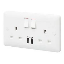 Wholesale 💯 MK Base 13A 2-Gang SP Switched Socket + 2.4A 2-Outlet Type A USB Charger White with White Inserts 🔥