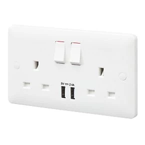 Wholesale 💯 MK Base 13A 2-Gang SP Switched Socket + 2.4A 2-Outlet Type A USB Charger White with White Inserts 🔥 3 Wholesale 💯 MK Base 13A 2-Gang SP Switched Socket + 2.4A 2-Outlet Type A USB Charger White with White Inserts 🔥