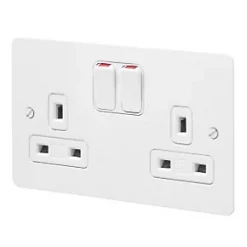 Buy 👍 MK Edge 13A 2-Gang DP Switched Plug Socket White with Colour-Matched Inserts 😍