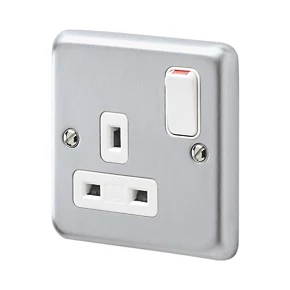 Cheap ๐งจ MK Albany Plus 13A 1-Gang DP Switched Plug Socket Brushed Chrome with White Inserts ๐งจ 3 Cheap ๐งจ MK Albany Plus 13A 1-Gang DP Switched Plug Socket Brushed Chrome with White Inserts ๐งจ