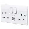 Coupon 🔔 MK Logic Plus 13A 2-Gang DP Switched Socket + 2A 2-Outlet Type A USB Charger White 💯 -Deals Sockets Store 5541X P