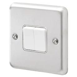 Hot Sale 👏 MK Albany Plus 10AX 2-Gang 2-Way Light Switch Brushed Stainless Steel with White Inserts 🌟