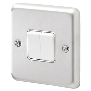 Hot Sale 👏 MK Albany Plus 10AX 2-Gang 2-Way Light Switch Brushed Stainless Steel with White Inserts 🌟 3 Hot Sale 👏 MK Albany Plus 10AX 2-Gang 2-Way Light Switch Brushed Stainless Steel with White Inserts 🌟