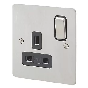 Hot Sale ๐ MK Edge 13A 1-Gang DP Switched Plug Socket Brushed Stainless Steel with Black Inserts ๐ฏ 3 Hot Sale ๐ MK Edge 13A 1-Gang DP Switched Plug Socket Brushed Stainless Steel with Black Inserts ๐ฏ