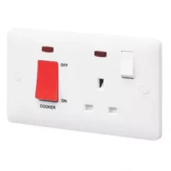 Coupon ⭐ MK Base 45A 2-Gang DP Cooker Switch White with Neon with Red Inserts ✨