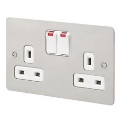 Best reviews of 🔥 MK Edge 13A 2-Gang DP Switched Plug Socket Brushed Stainless Steel with Neon with White Inserts 🧨