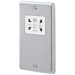 Buy 🛒 MK Albany Plus 2-Gang Dual Voltage Shaver Socket 115 / 230V Brushed Chrome with White Inserts ✨