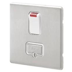 Deals ???? MK Aspect 13A Switched Fused Spur with Neon Brushed Stainless Steel with White Inserts ????