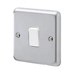Best deal 🔔 MK Albany Plus 10AX 1-Gang 2-Way Switch Brushed Chrome with White Inserts 🔔