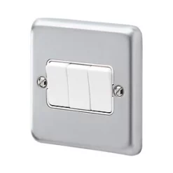 Coupon ???? MK Albany Plus 10AX 3-Gang 2-Way Switch Brushed Chrome with White Inserts ????