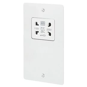 New ⌛ MK Edge 2-Gang Dual Voltage Shaver Socket 115 / 230V White with White Inserts ✨ 3 New ⌛ MK Edge 2-Gang Dual Voltage Shaver Socket 115 / 230V White with White Inserts ✨