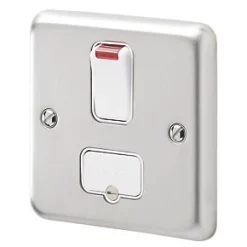 Coupon ✔️ MK Albany Plus 13A Switched Fused Spur & Flex Outlet with Neon Brushed Stainless Steel with White Inserts ????