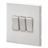 Hot Sale ✨ MK Aspect 10AX 3-Gang 2-Way Switch Brushed Stainless Steel with White Inserts ???? -Deals Sockets Store 760FF P