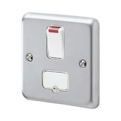 Hot Sale ⭐ MK Albany Plus 13A Switched Fused Spur & Flex Outlet with Neon Brushed Chrome with White Inserts ✔️