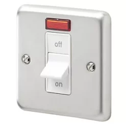 Coupon ❤️ MK Albany Plus 32A 1-Gang DP Control Switch Brushed Stainless Steel with Neon with White Inserts 🛒