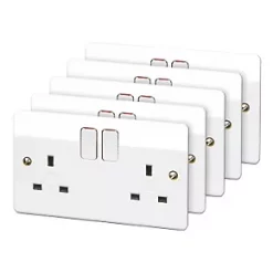 Wholesale ❤️ MK Logic Plus 13A 2-Gang DP Switched Plug Socket White 5 Pack 🔔