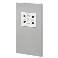 Best reviews of 🌟 MK Aspect 2-Gang Dual Voltage Shaver Socket 115 / 230V Brushed Stainless Steel with White Inserts 🌟