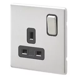 Top 10 😉 MK Aspect 13A 1-Gang DP Switched Plug Socket Brushed Stainless Steel with Black Inserts 🎉