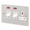 Discount ???? MK Edge 45A 1-Gang DP Cooker Switch & 13A DP Switched Socket Brushed Stainless Steel with Neon with White Inserts ???? -Deals Sockets Store 880FF P